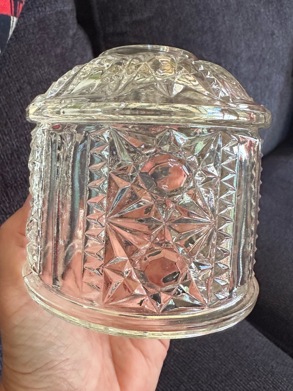 Fairy Lamp Shade/Top - Clear Stars and Bars Vintage Indiana Glass